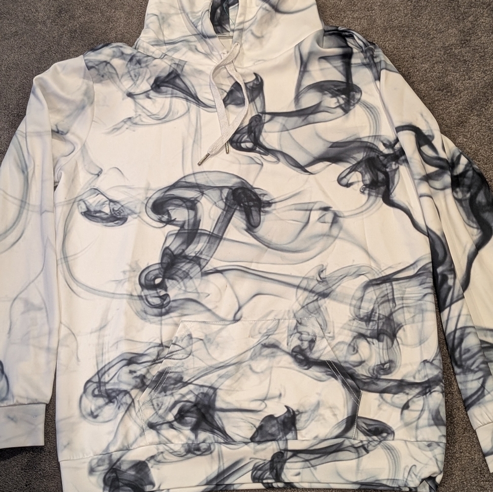 Smoke Effect AOP Mens Sz L/XL Pullover Hoodie 3D Print All Over Graphic Smoking